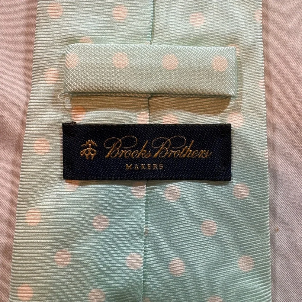 Brooks Brothers Makers Silk Necktie Mens One Size Mint Green Polka Dot Classic